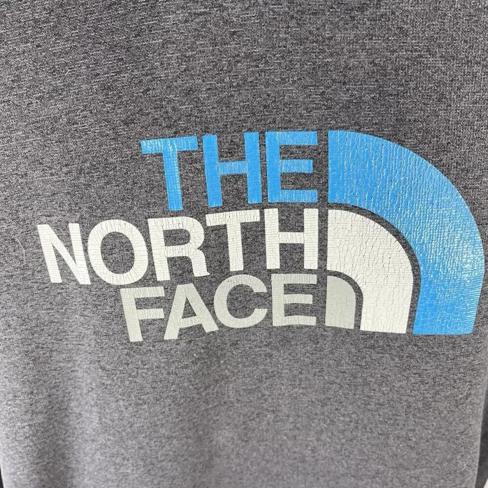 THE NORTH FACE HOODIE MENS LARGE DRAWSTRING HOODED SWEATSHIRT GRAY BLUE PULLOVER